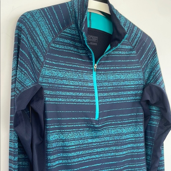 Patagonia Women’s All Weather Zip-Neck Teal Navy Hiking Running Top UPF 15 Large - Picture 6 of 17